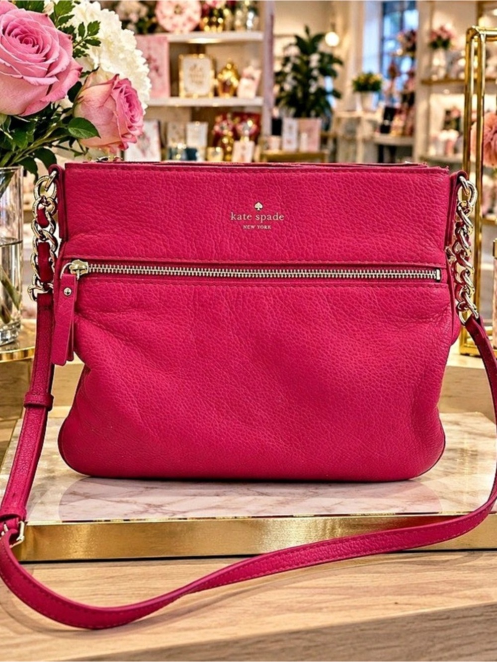 Kate Spade Pink Leather Crossbody Bag Gold Accents